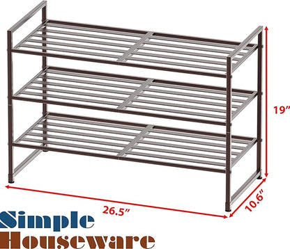 Simple Houseware 3-Tier Stackable Metal Panel Shoes Rack, Bronze