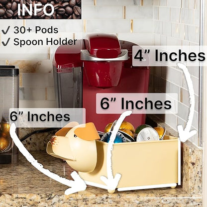 Made Easy Kit Coffee Pod Organizer Compatible with Nespresso Vertuo and Original - Countertop Sculpture Holder Basket Style for Café Bar, Corner Station Office Break Area (Dog Brown Square)