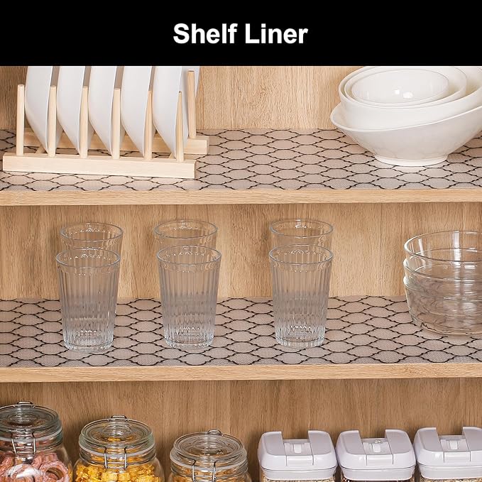 Cooyes Shelf Liner, Non Adhesive Drawer and Cabinet Liner, EVA Washable Oil-Proof Shelf Paper for Kitchen Cabinets, Refrigerator, Storage, Desks with Modern Pattern