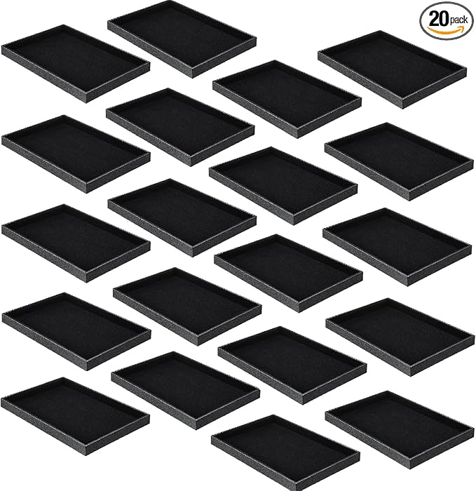 Quelay Velvet Stackable Jewelry Tray Showcase Display, Jewelry Organizer Tray Bracelet Ring Earring Necklace Organizer Empty Plate for Drawers Countertop (Black,20 Pcs)