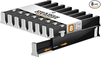RAPTUROUS Adjustable Drawer Dividers 8 Pack, 2.5" High, 13-22" Long, Dresser Drawer Organizer for Bedroom, Closet, Kitchen, Nursery, Office, Strong Hold, Soft Foam Edges, Black
