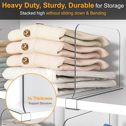 OKPOW Shelf Dividers for Closet Organization: 8" Tall X 12" Deep, Acrylic Clear Sturdy Separators for Clothes Purse, Adjustable, Removable, Easy to Install, Storage for Wood Cabinet Housewife, 8 Pack