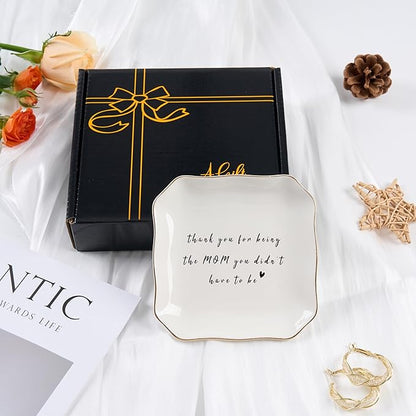 Jelershy Bonus Mom Stepmom Gifts Ring Dish Trinket Jewelry Tray, Birthday Christmas Valentines Mother's Day Gift - Thank You for Being the Mom You Didn't Have to Be