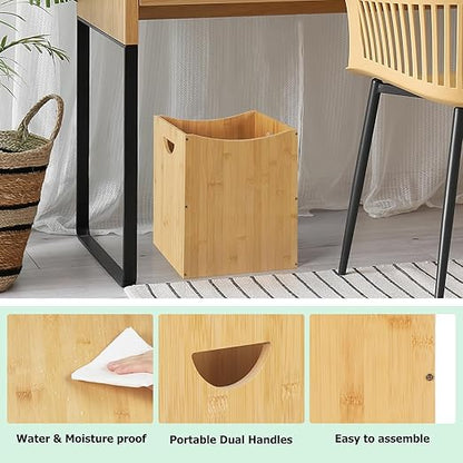 Bathroom Trash Can 5 Gallon Bamboo Trash Can Large Trashcans Farmhouse Wood Waste Basket Wastebaskets with Handles Office Garbage Cans for Under Desk Dustbin for Bedroom Kitchen