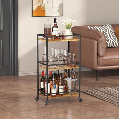 Lifewit Bar Cart for The Home, 3 Tier Rolling Wine Cart, Drink Serving Cart with Lockable Wheels, Mini Liquor Utility Cart for Dining Living Room, 43 x 30 x 81.5 cm/17x 11.8 x 32.1 inch, Rustic Brown