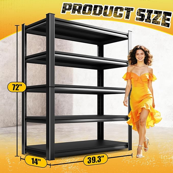 72" H Garage Storage Shelves 5-Tier,Garage Storage System Shelves Adjustable 3000LBS,Storage Shelving for Basement,Pantry,Kitchen,Warehouse,72" H x 39.3" W x 14" D