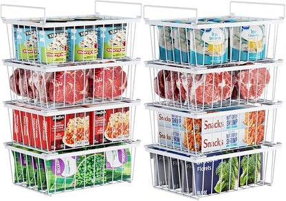 iSPECLE Chest Freezer Organizer Bins - 8 Pack Stackable Freezer Organizer for 5 to 7 Cu.Ft Freezer and Upright Freezer Over 8.5 Cu.Ft, Easy Get Food from Bottom, Add Extra Storage Space, White