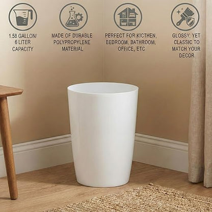 Mini Waste Basket - Pack of 2 Durable Small Plastic Garbage Trash Can Bin - Lidless Open-Top, Slim Profile for Compact Spaces - Suitable for Home, Bathroom, Office, Bedroom & More, White