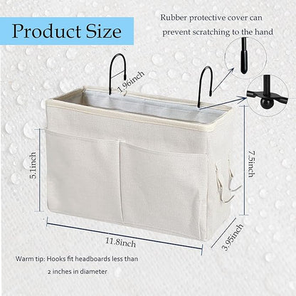 Someteth Bedside Caddy Organizer & Bedside Storage Basket Multi-Function Organizer for Bunk, Hospital Beds, Dorm Bed Rails,| Holds Magazines, Books, Glasses, Phone | Space-Saving (White 2 Pack)