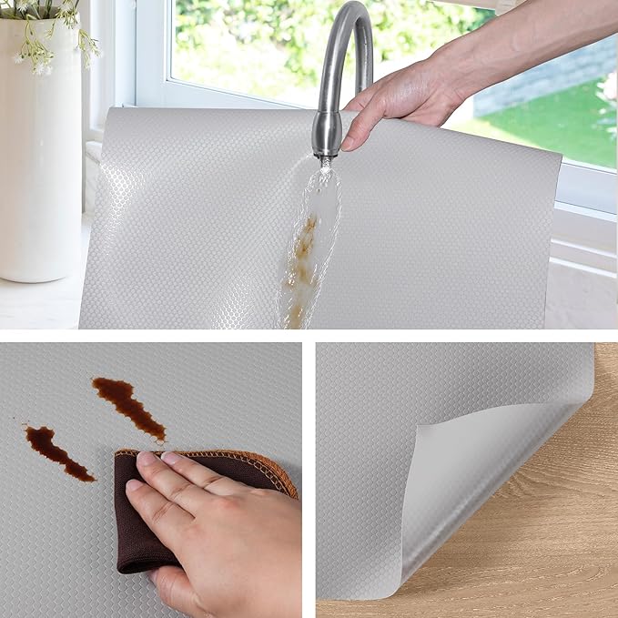 Light Gray Shelf Liners for Kitchen Cabinets Non Adhesive Drawer Liner for Bathroom Waterproof Refrigerator Liners for Shelves Fridge Plastic Mats Cabinet Cupboard Liner 23.6 x 236.2 Inches