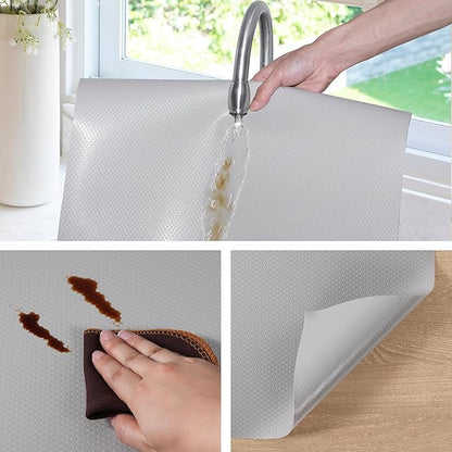 Shelf Liners for Kitchen Cabinets Non Adhesive Drawer Liner for Bathroom Waterproof Refrigerator Liners for Shelves Fridge Plastic Mats Cabinet Cupboard Liner Light Gray 11.8 x 236.2 Inches