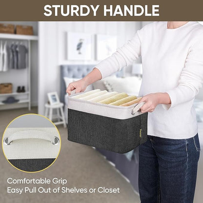 BALEINE 3 Pack Fabric Storage Bins for Shelves, Linen Storage Baskets for Organizing, Decorative Closet Bins for Clothes, Home (Black, 12"x8"x8")