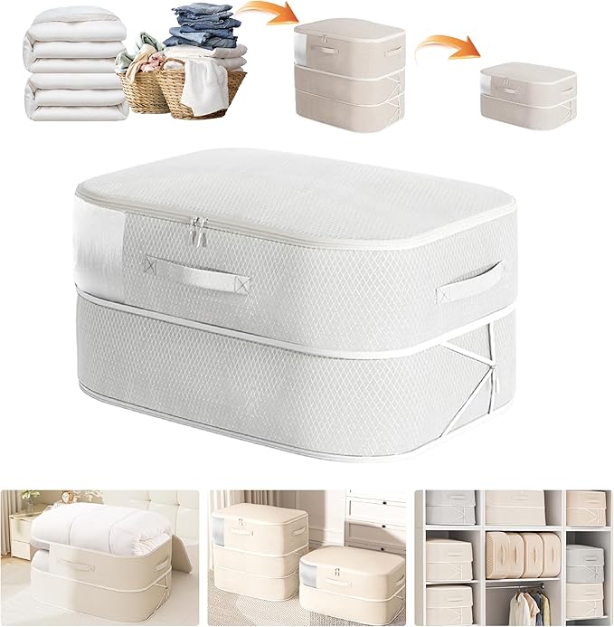 Compression Storage Bags for Bedding, 68L Ultra Space Saving Self Compression Organizer with Transparent Window, Used for Storing Comfortable Blankets,Bedding,Pillows,Clothes (Grey 21x16x11 in)