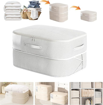 Compression Storage Bags for Bedding, 68L Ultra Space Saving Self Compression Organizer with Transparent Window, Used for Storing Comfortable Blankets,Bedding,Pillows,Clothes (Grey 21x16x11 in)