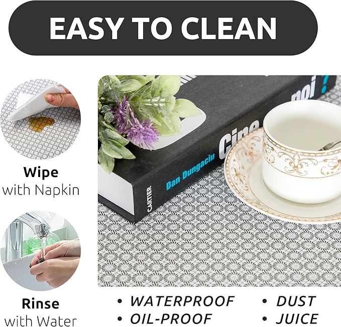 RAY STAR 18X96 Inch Shelf Liner for Kitchen Cabinets, Non-Adhesive Cabinet Liner Washable, PVC Drawer Liner for Dresser Non-Slip Bathroom (Black Circle)(2 Roll)