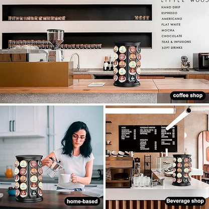K Cup Holder, Coffee Pod Carousel Organizer K Cup Stand, Compatible with 40 Keurig K-Cup Pods, Large Compacity Coffee Capsule Holder, Home or Office Kitchen Counter Organize(Black)
