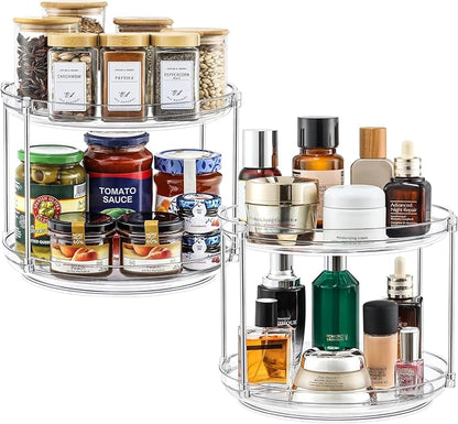 2 Set 2 Tier Non-Skid Acrylic Lazy Susan Turntable Organizer - Rotating Spice Rack - Spinning Organization for Kitchen, Pantry, Countertop, Closet, Bathroom, Vanity, Medicine Cabinet Organizing,9.25''