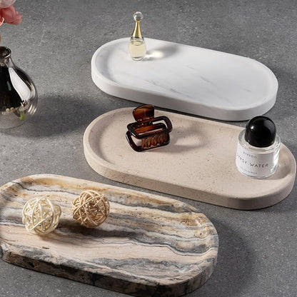 Koville Natural Marble Tray for Bathroom, Vanity Decorative Marble Trays for Countertop Organizer, Catchall Trays for Perfume, Candles, Jewelry, Stone Tray for Decor(Moca Crema Yellow)