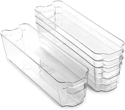 BINO | Stackable Storage Bins, Small - 4 Pack | The Stacker Collection | Clear Plastic Storage Bins | Organization and Storage Containers for Pantry & Fridge | Multi-Use Organizer Bins | BPA-Free