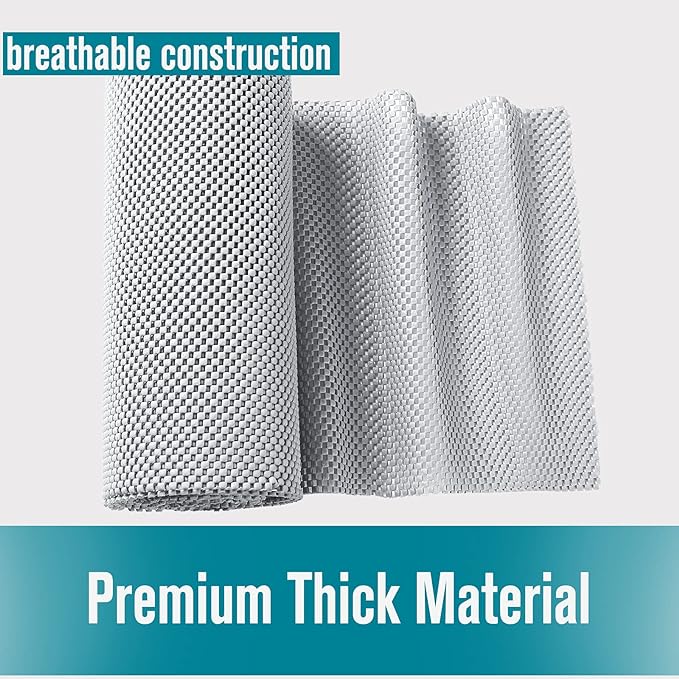 Drawer Shelf and Cabinet Liner, Thick Strong Grip, Non-Adhesive Liners Protect Kitchen Cabinets and Cupboard, Bathroom Drawers, Easy Install, Breathable Mat, 20 Inches x 20 Feet, White