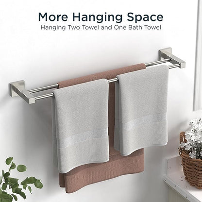FORIOUS 24 Inch Double Towel Bar, Double Towel Racks for Bathroom Brushed Nickel, Heavy Duty SUS304 Stainless Steel Dual Towel Rail Wall Mount, Brushed Nickel