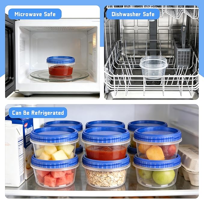 ISUSSER 6 Pack Freezer Containers with Screw On Lids, 8 Oz Stackable Reusable Plastic Storage Container, Airtight Plastic Food Storage Containers with Twist Top Lids for Food Soup Jello Sauce