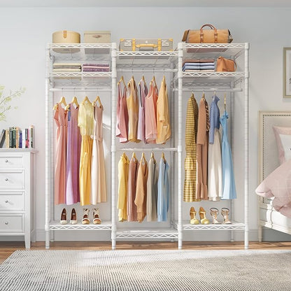 VIPEK V5i Garment Rack Bedroom Armoires Freestanding Closet Organizer, Portable Wardrobe Closet Heavy Duty Clothing Rack with 8 Adjustable Shelves& 4 Hang Rods, 56.7" Lx15.7 Wx76.4 H, White (Medium)