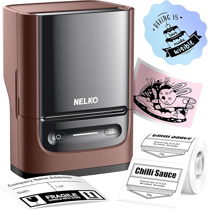 Nelko Label Maker Machine with Tape, PM220 Bluetooth Label Printer, 2 Inch Portable Thermal Printer for Small Business, Address, Logo, Clothing, Sticker Printer for Phones & PC, 1 Count, Maroon