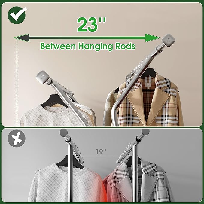 Raybee Heavy Duty Clothes Rack 630LBS, Double Rods Clothing Rack with Storage Basket, Portable Garment Rack for Heavy Clothes, Extendable & Adjustable, Bedroom, Closet, Commercial