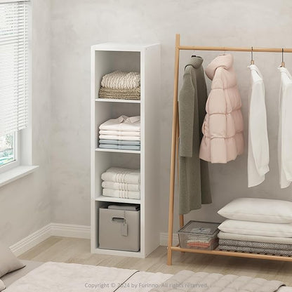 Furinno Cubic Closet Organizers and Storage, 4-Cube Closet Organizer, Vertical Open Shelf Closet Storage, Extra Thick Frame for Wardrobe, Bedroom, Living Room, White