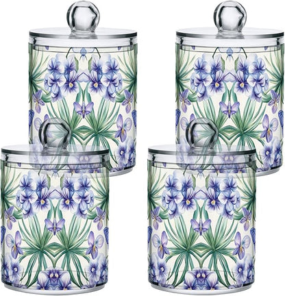 MNSRUU 2 Pack Qtip Holder Organizer Dispenser Tropical Orchid Flowers Bathroom Storage Canister Cotton Ball Holder Bathroom Containers for Cotton Swabs/Pads/Floss