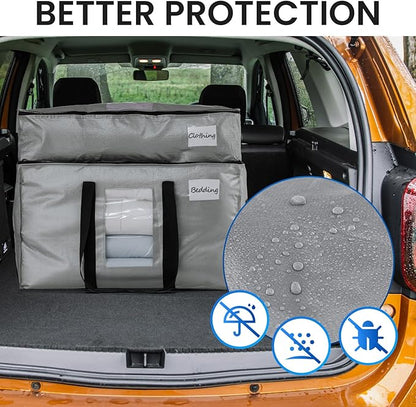 TAILI 2 Tier Extra Large Moving Bags, 2 Pack Silver Heavy Duty Totes for Storage with Visible Window, Wrap Around Handles, Storage Bags for Space Saving, Alternative to Moving Boxes