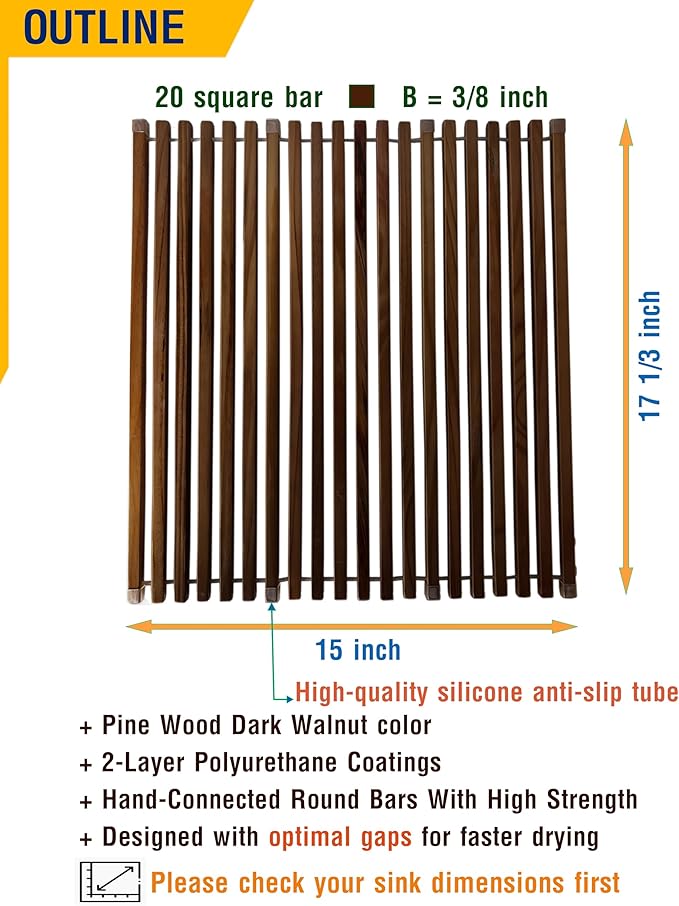Roll Up Wooden Drying Rack Over The Sink Kitchen, Cover Sink Dry Dishes Bowl Spoon Quickly, Aesthetics and Finishes Coating, Neat Design Stain-Resistant Easy to Dry (Dark Walnut color)