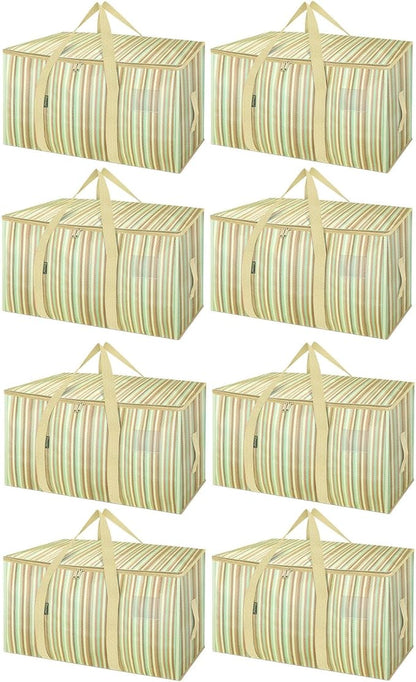 BALEINE 8-Pack Oversized Moving Bags with Reinforced Handles, Heavy-Duty Storage Tote for Clothes, Moving Supplies (Color Strip, 8-Pack)