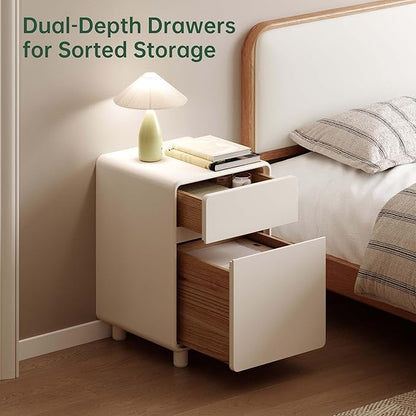 Vadisun Solid Rubber Wood Nightstand with 2 Drawers, Modern Small Wooden Nightstands, Small Bedside Table for Bedroom(16" W x 16" D x 23" H)