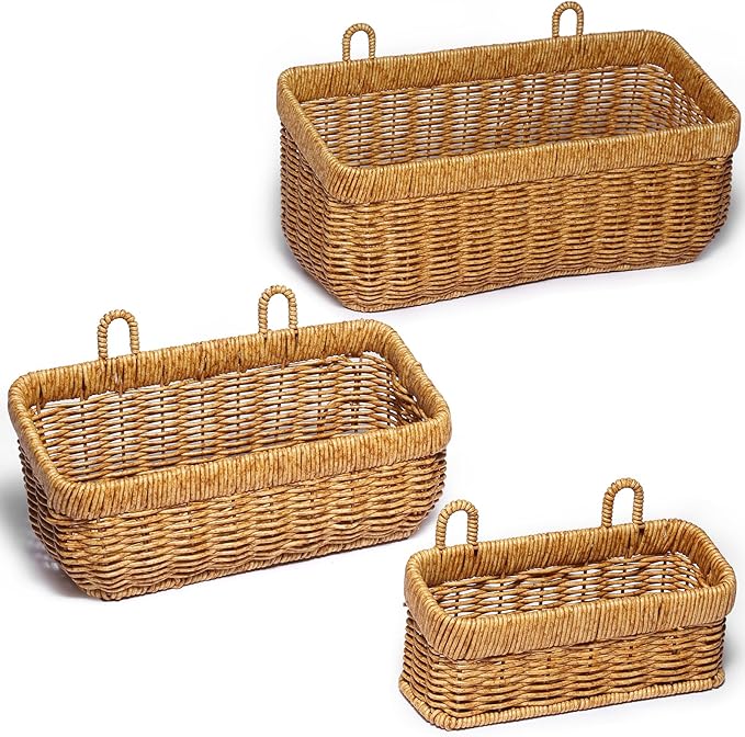 3 Pack Woven Storage Basket, Organizer Trays, Paper Box, Vintage Bin for Bathroom, Kitchen, Vanity Countertop Table Shelf, Vegetable & Fruit Storage Boxes, Potato Onion Basket (Yellow, 3 pc (set))