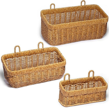 3 Pack Woven Storage Basket, Organizer Trays, Paper Box, Vintage Bin for Bathroom, Kitchen, Vanity Countertop Table Shelf, Vegetable & Fruit Storage Boxes, Potato Onion Basket (Yellow, 3 pc (set))