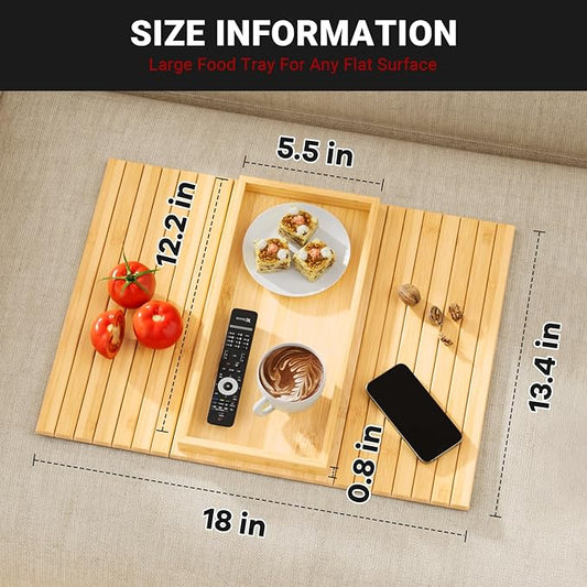 Couch Arm Tray,Sofa Arm Tray Bamboo Sofa Tray Table for Couch,Anti-Slip Arm Table Clip On Tray Sofa Table,Foldable Sofa Armrest Tray Couch Cup Holder for Snacks,Phone,Remote,Cups