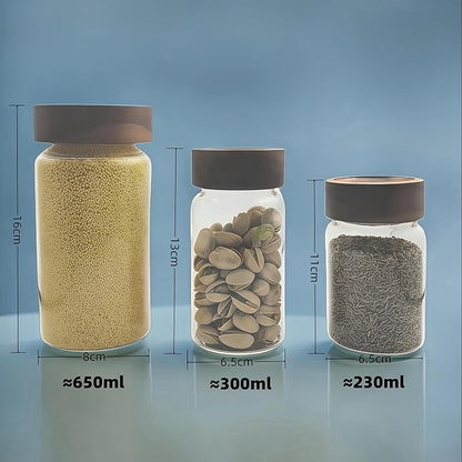 3pcs Airtight Glass Storage Jars with Acacia Wood Lids Kitchen Storage Tank for Grains Sugar Coffee Tea Spices
