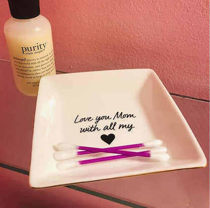 Simply Charmed Love You Mom Jewelry Dish - Valentine's Day or Birthday Gift - Elegant Trinket Tray and Ring Holder - Gifts for Mom from Daughter or Son
