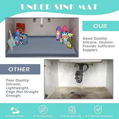 URMONA Waterproof Silicone Under Sink Mat 34'' x 19'' Shelf Liner for Kitchen and Bathroom, Cabinet and Counter Protector, Storage and Organizers, Litter Mat, Pet Cat Puppy Essentials(Dark Grey)