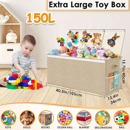 Extra Large Toy Box Chest with Lid, Kids Toy Storage Organizer for Boys Girls, Big Toy Bin Basket Extra Large Toy Storage Box for Living Room Playroom Nursery (40" x14" x16")