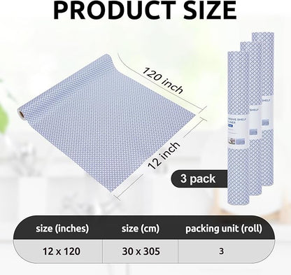 RAY STAR 12X120 Inch Shelf Liner for Kitchen Cabinets, Non-Adhesive Cabinet Liner Washable, PVC Drawer Liner for Dresser Non-Slip Bathroom (Blue Circle)(3 Roll)