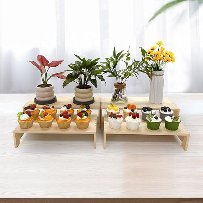 4Pcs Large Display Riser Wood Risers Cupcake Display Stand 2 Tier Racks Rectangular, 2 Set Perfume Decorative Display Dessert Stands for Vendors Event (Large/2Pack Nature)