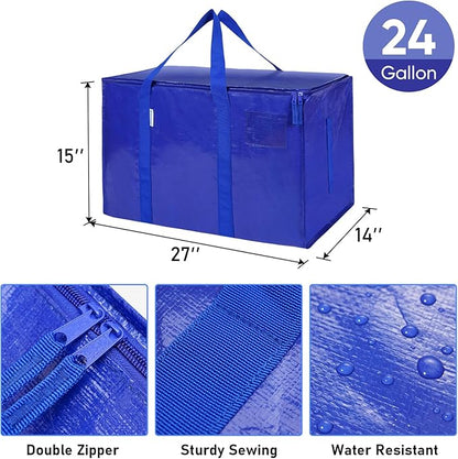 TICONN 2 Pack Extra Large Moving Bags with Zippers & Carrying Handles, Heavy-Duty Storage Tote Moving Boxes for Space Saving (2 Pack, Blue)