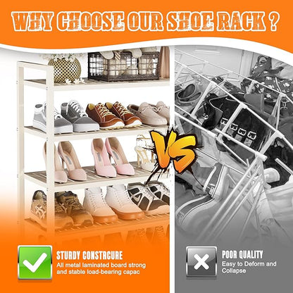 4-Tier Heavy Duty Metal Shoe Rack, 200 lbs Load Capacity Shoe Organizer with Reinforced Steel Tubes, No-Wobble Free Standing Shoe Shelf for Entryway, Closet, Bedroom, Dorm – Easy Assembly, Black