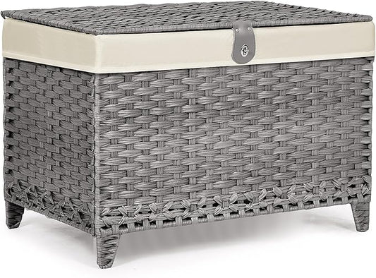 Wicker Storage Basket with Lid,Rattan Shelf Basket with Removable Liner Bag,160L Storage Bin,Storage Trunk with Heightened Feet,Storage Container for Wardrobe,Home Organizer