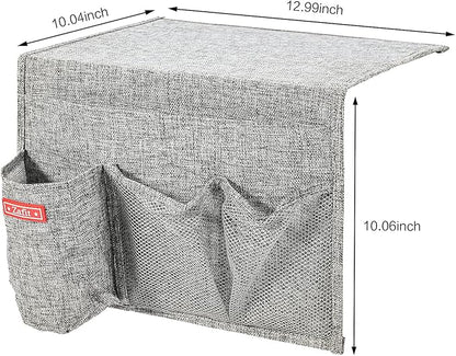 Zafit Linen 4 Pockets Bedside Caddy, Bedside Storage Organizer with Water Bottle Holde for Magazine, Remotes, Phone (Grey)