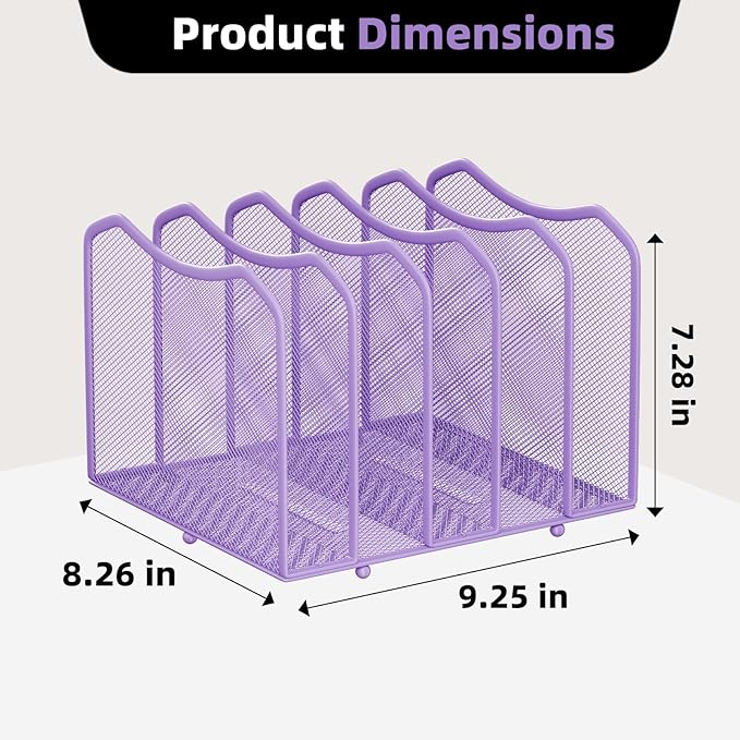 Simple Trending Mesh Desktop File Sorter Organizer, 5-Section Bookshelf for Desk Home Office, Purple