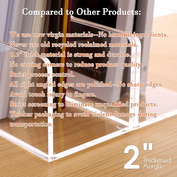 Magazine Holder, Clear Acrylic Desk Organizers, File Organizer for Desk, Magazine Rack- Desktop Book Storage -Independent Vertical 1 Space-2 Pack